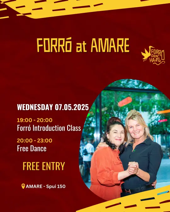 Flyer for the open Forró Social at Amare on May 7.